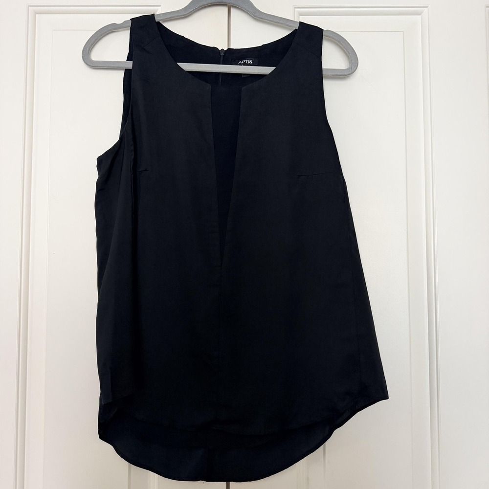 APT.9 Blouse Womens L Black Sleeveless Lined Back Zip High Low Tunic Top